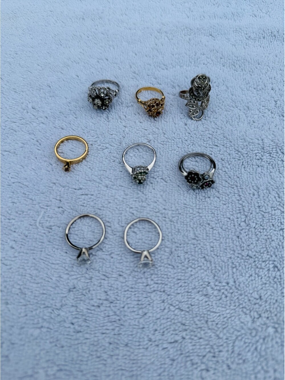 Vintage Estate Ring Lot 8 Marcasite Rose Solitaire Rhinestone Cocktail Statement